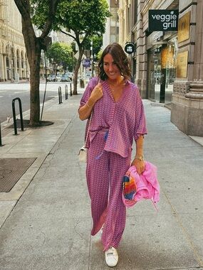 Zara knit Sweater Polo top Pink & Blue Short-Sleeve NWT